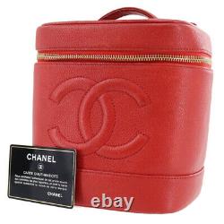 Chanel CC Vanity Cosmetic Bag Caviar Skin Cuir Rouge Vintage Authentique #ad796
