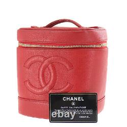 Chanel CC Vanity Cosmetic Bag Caviar Skin Red Leather Vintage Authentic #z621 O