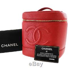 Chanel CC Vanity Cosmétiques Sac Caviar Peau En Cuir Rouge Vintage Authentique # Z621 I