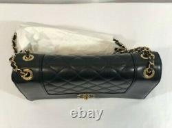 Chanel Chanel Mademoiselle Vintage Flap Bag Black Enamel & Gold CC Fermoir A93085