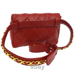 Chanel Quilted CC Chain Waist Bum Bag Red Leather Vintage Authentic K08392f