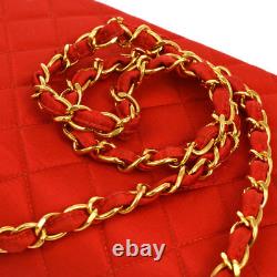 Chanel Quilted CC Double Chain Shoulder Bag Red Satin Vintage G03695j