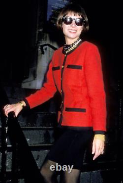 Chanel Vintage Automne Hiver 1989 Veste Tweed Rouge Noir Or