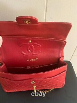 Chanel Vintage Classic Double Flap Chain Sac À Épaule En Cuir Rouge
