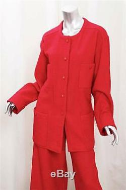 Chanel Vintage Red Logo CC Bouton Boucle Pantalon Costume Blazer Medium / Large