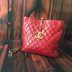 Chanel Vintage Red Quilted Tote With Large Gold Cc Charm