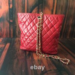 Chanel Vintage Red Quilted Tote With Large Gold CC Charm