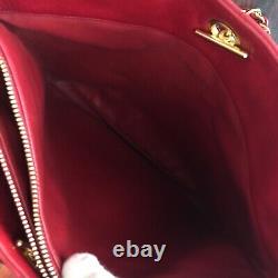 Chanel Vintage Red Quilted Tote With Large Gold CC Charm