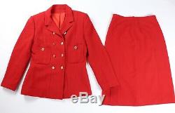 Chanel Vintage Red Tweed Jupe Veste Costume CC Logo Doublé Boutons D'or Sz 44