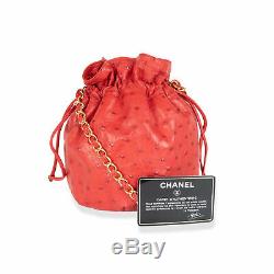 Chanel Vintage Rouge Cuir D'autruche Sac À Cordonnet