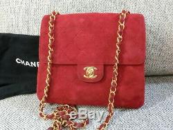Chanel Vrai Millésime Chaîne En Or Daim Rouge Mini-sac