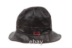 Chapeau de seau Christian Dior Vintage 2000 Logo 58 L en cuir d'agneau rouge bourgogne