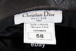 Chapeau de seau Christian Dior Vintage 2000 Logo 58 L en cuir d'agneau rouge bourgogne