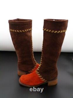 Chaussures Vintage Rare Mary Quant Femmes 1960's Suede Casual MID Calf Bottes Uk 6