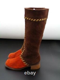 Chaussures Vintage Rare Mary Quant Femmes 1960's Suede Casual MID Calf Bottes Uk 6