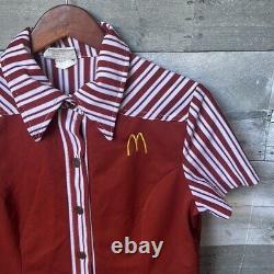 Chemise boutonnée uniforme vintage 1976 McDonald's brune/rouge pour femmes taille 14.