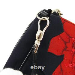 Christian Dior Saddle Perles Spangle Sac À Main Satin Noir Rouge Vtg 05282