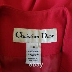 Christian Dior Veste Femme Taille 6 Rouge Sans Collar Vintage Blazer Power USA Made