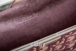 Christian Dior Vtg Bordeaux Bourgogne Rouge Beige Cuir Toile Diorissimo D'embrayage