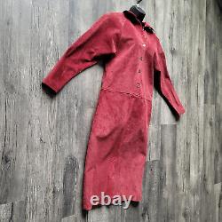 Collection VTG JH des années 1980 - Robe longue en daim à col roulé et boutons bordeaux pour femmes - Taille 6