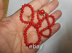 Collier Corail Rouge 14k Méditerranée Italienne Graduée Perles Vintage Non Teintes