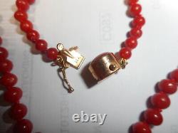 Collier Corail Rouge 14k Méditerranée Italienne Graduée Perles Vintage Non Teintes