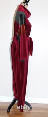 Combinaison Vintage en velours zippée Appel Bordeaux/Marron/Vert des années 70 pour femmes taille M/L.