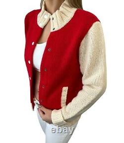 Courreges Vintage Logo Knit Veste Snap Button Sweater #38 Laine Ivory Red Rankab
