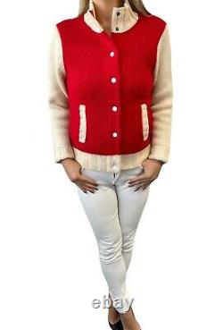 Courreges Vintage Logo Knit Veste Snap Button Sweater #38 Laine Ivory Red Rankab