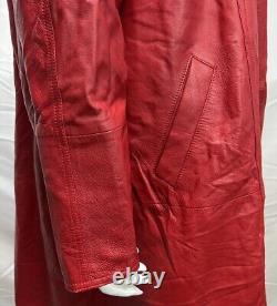 Créations Pelle Femmes US 14 Rouge Véritable Cuir Long Manteau Vintage Duster Jacket
