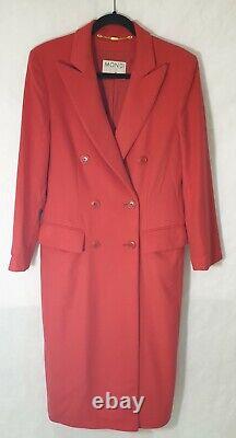 Dames Vintage Rouge Mondi / Escada Manteau en Laine Vierge à Double Boutonnage Taille 8