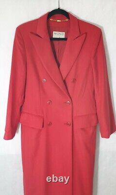 Dames Vintage Rouge Mondi / Escada Manteau en Laine Vierge à Double Boutonnage Taille 8