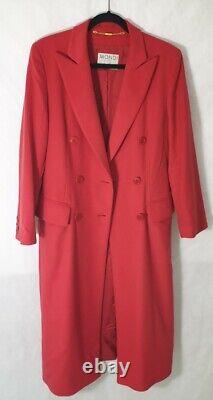 Dames Vintage Rouge Mondi / Escada Manteau en Laine Vierge à Double Boutonnage Taille 8