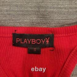 Débardeur Playboy Vintage Rouge à dos nageur avec ornements années 90 Y2K, taille S.