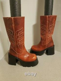 Destroy Vintage 90's Platform Leather Boots Rouge Femmes 7.5m 38