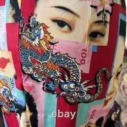 Dolce & Gabbana D & G Vintage Chinese Visage Robe 80 90 S Petit Dragon Cat Walk