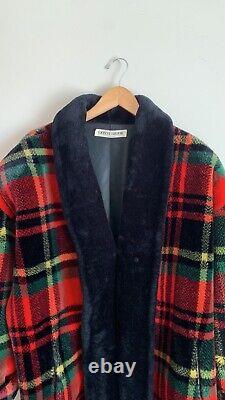 Donnybrook 1980s Vintage Faux Fur Manteau Veste Rouge Noir Surdimensionné Grand Rare