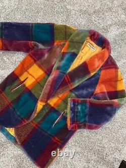 Donnybrook Petit Vintage 1970 Rainbow Plaid Surdimensionné Faux Fur Coat USA Multi L