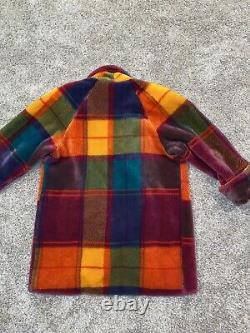Donnybrook Petit Vintage 1970 Rainbow Plaid Surdimensionné Faux Fur Coat USA Multi L