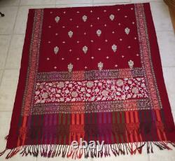 Écharpe vintage pour femmes en tissu indien avec des strass et des bijoux, couleur rouge foncé, 88x42