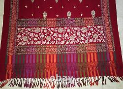 Écharpe vintage pour femmes en tissu indien avec des strass et des bijoux, couleur rouge foncé, 88x42