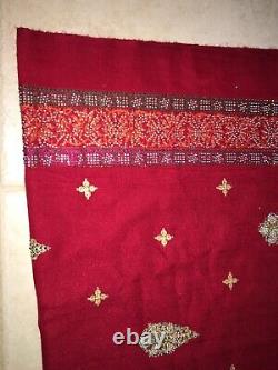 Écharpe vintage pour femmes en tissu indien avec des strass et des bijoux, couleur rouge foncé, 88x42