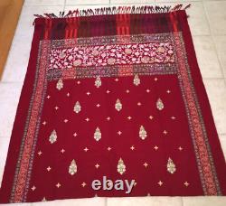 Écharpe vintage pour femmes en tissu indien avec des strass et des bijoux, couleur rouge foncé, 88x42