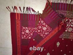 Écharpe vintage pour femmes en tissu indien avec des strass et des bijoux, couleur rouge foncé, 88x42