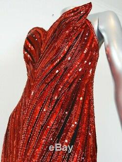 Entièrement Vintage Bob Mackie Perles / Robe Sequin Lapin Rouge Taille 6 Bustier