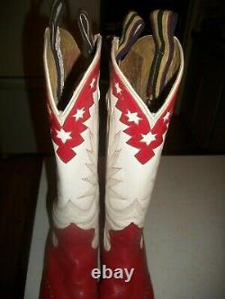 Femelle Vintage Griffith Blucher Rouge & Blanc & Etoiles Bottes Cowboy 7 B