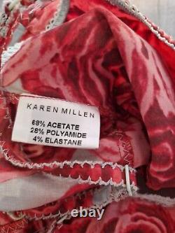 Femmes Karen Millen Robe Corset Bodycon à Bretelles Vintage Bleu Rouge Floral Rose taille 14