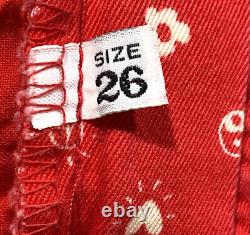 Femmes Moschino Jeans Vintage Pantalon Rouge Floral avec Signe de la Paix Imprimé Y2K Taille 26.