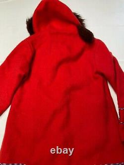 Femmes Opasquia Red Vintage Trim Fox Hood Laine Parka Veste Sz S/m Rare