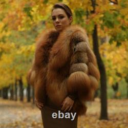 Femmes Real Red Fox Fur Coat Winter Vintage Whole Skin Warm Épais Veste Pardessus